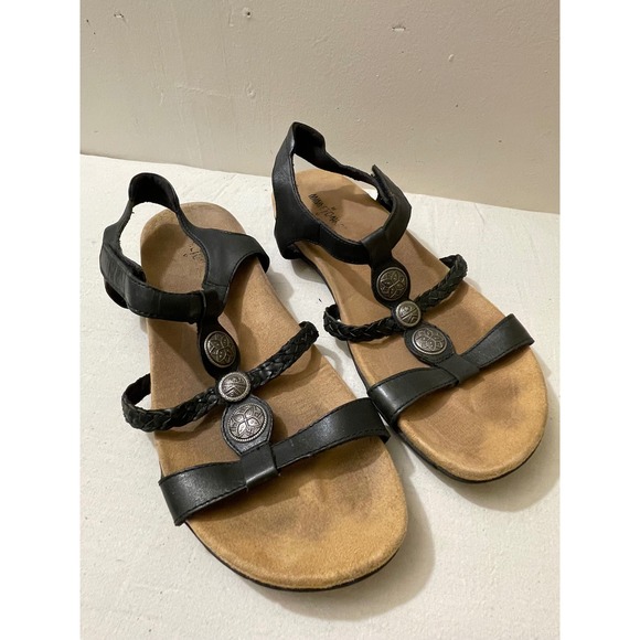 Minnetonka Black Leather Sandals Women's Size 10 Strappy  Style Outdoors - Picture 1 of 7